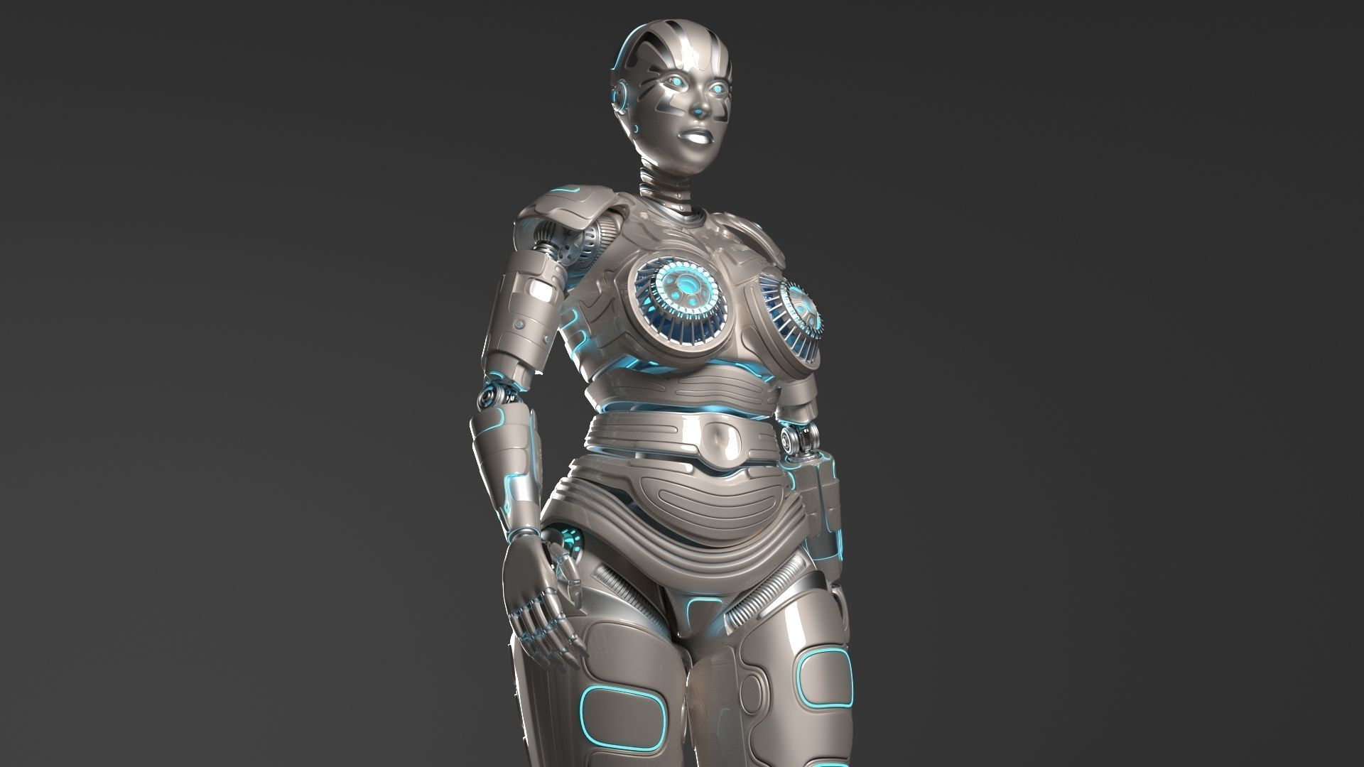 LADY ROBOT CURVY RIGGED 3D model_3