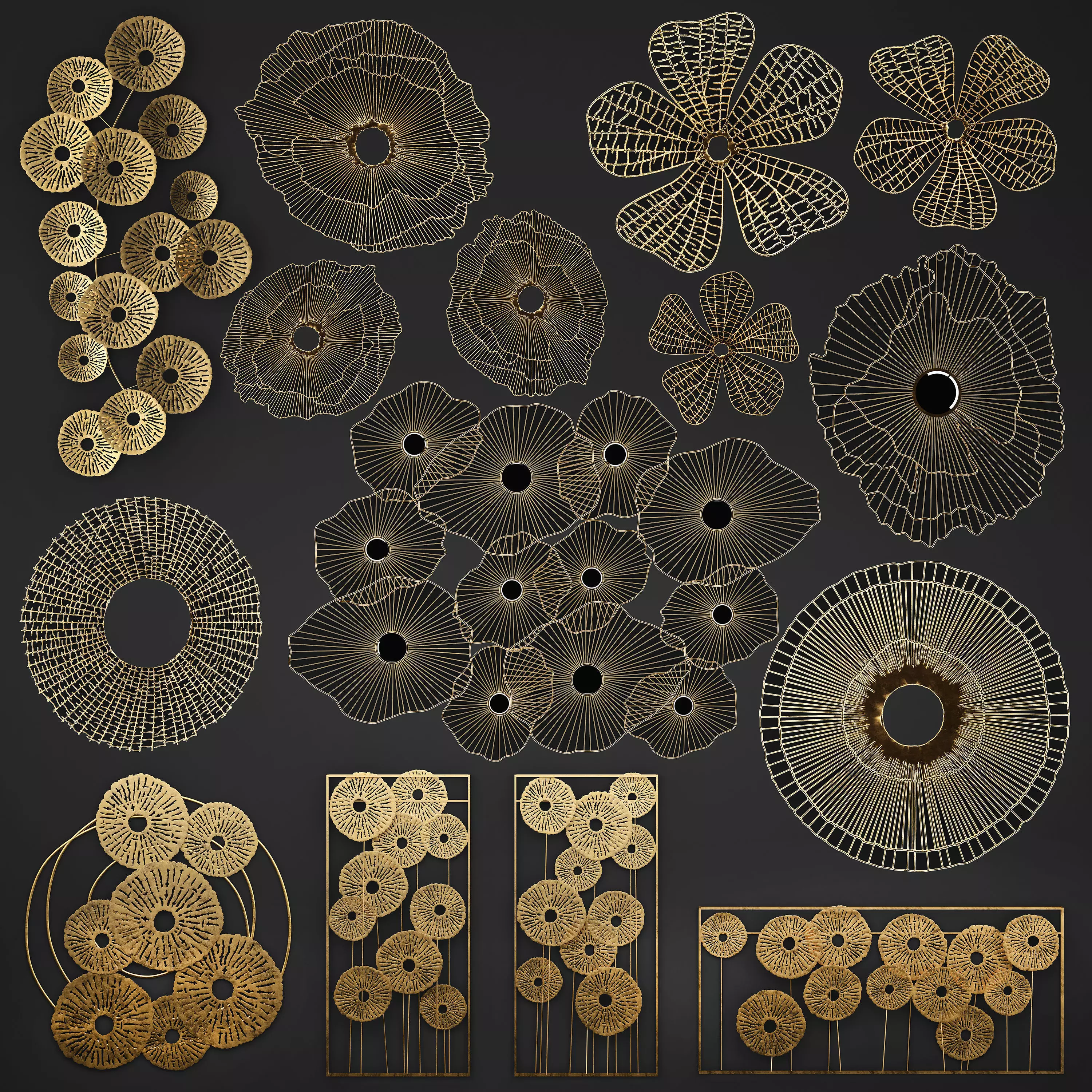 Gold Wall art Sculpture 3D model_0