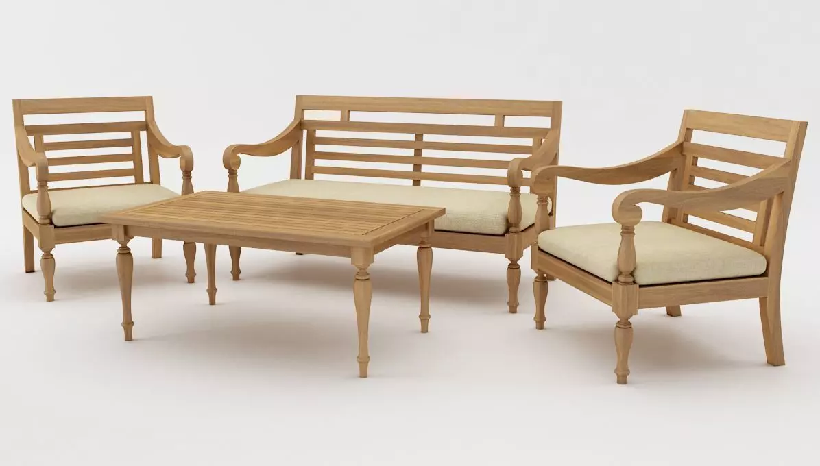 Javanese Sofa Set Low-poly 3D model_0
