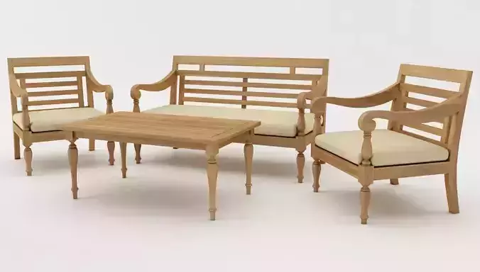 Javanese Sofa Set Low-poly 3D model