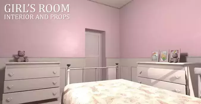 Girls room - interior and props Low-poly 3D model