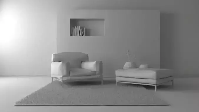 Scene 1 empty room with chair and ottoman