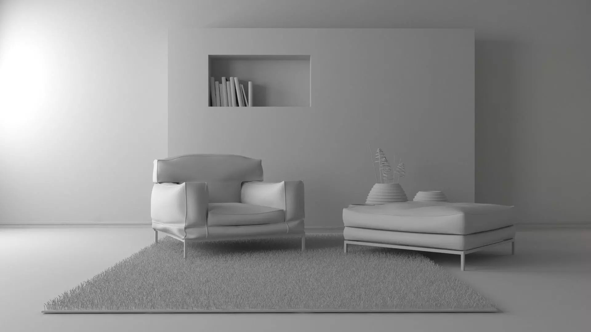 Scene 1 empty room with chair and ottoman Low-poly 3D model