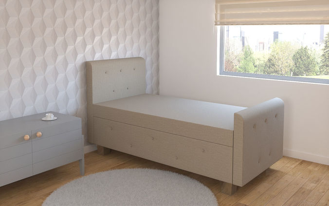 Beige bed for one person 3D model