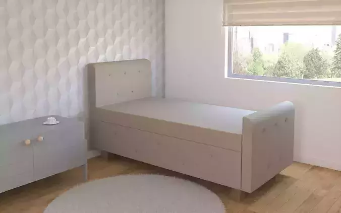 Beige bed for one person