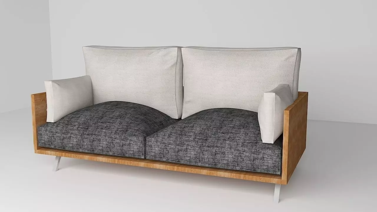 Sofa2 wooden sofa with cushions Low-poly 3D model