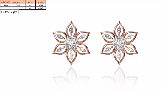 Rose Gold Flwoer Shaped Eartops With Diamonds