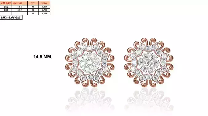 Rose Gold Flower Shaped Eartops With Diamonds 2