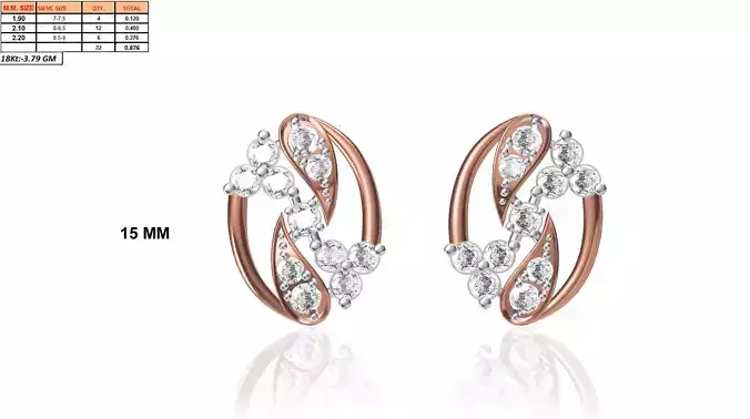 Rose Gold FLoral Design Eartops With Diamonds