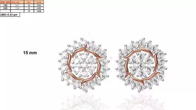 Rose Gold Flower Shaped Eartops With Diamonds 5