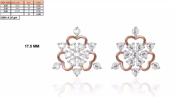 Rose Gold Flower Shaped Eartops With Diamonds 11
