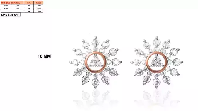 Rose Gold Flower Shaped Eartops With Diamonds 14