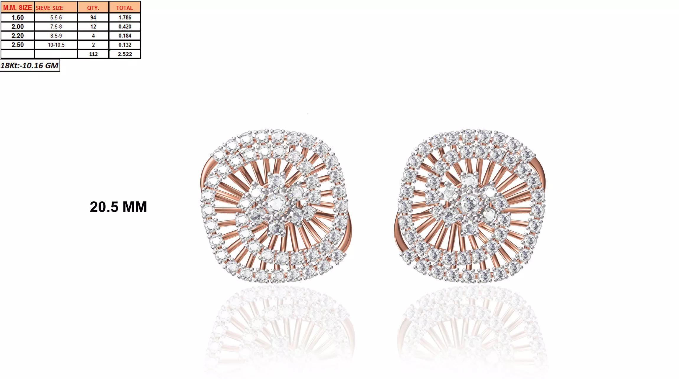 Rose Gold Round Spiral Eartops With Diamonds 3D print model_0