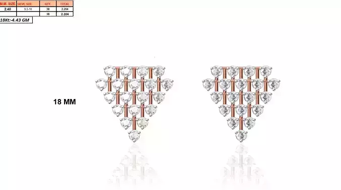Triangle Shaped Rose Gold Eartops With Diamonds