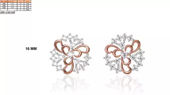 Rose Gold Flower Shaped Eartops With Diamonds 18