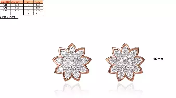Rose Gold Flower Shaped Eartops With Diamonds 23