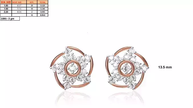 Rose Gold Flower Shaped Eartops With Diamonds 24