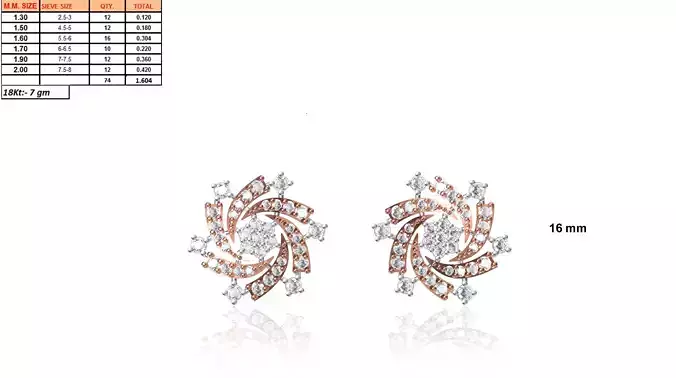 Rose Gold Flower Shaped Eartops With Diamonds 25