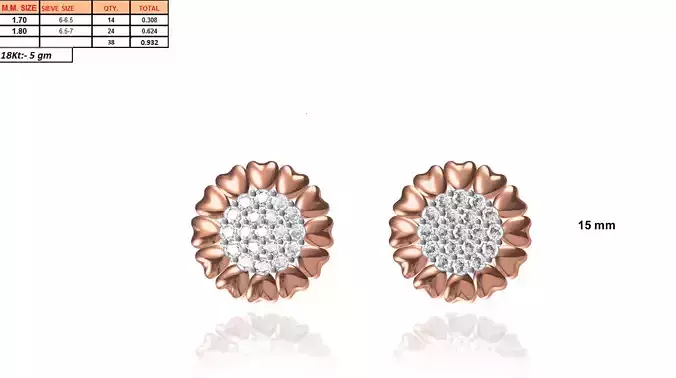 Rose Gold Flower Shaped Eartops With Diamonds 27