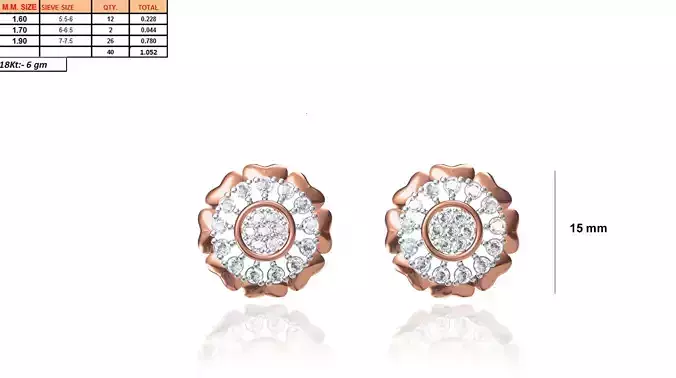 Rose Gold Flower Shaped Eartops With Diamonds 28