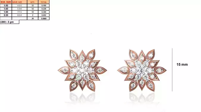 Rose Gold Flower Shaped Eartops With Diamonds 32