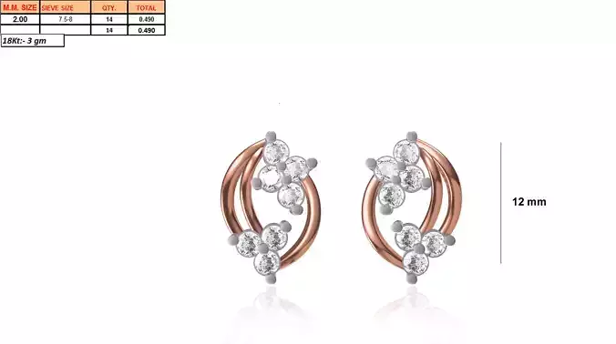 Rose Gold Ear Stud With Diamonds