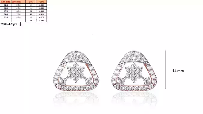 Triangle Shaped Ear Stud With Diamonds 3D print model