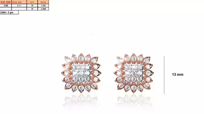 Flower Shaped Ear Stud With Diamonds 1