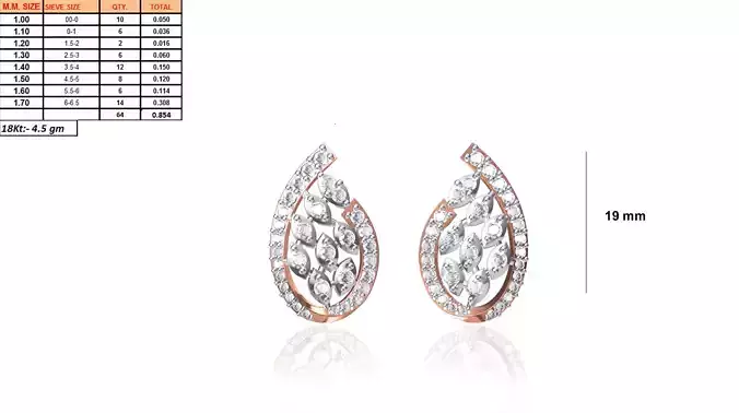 Drop Shaped Ear Stud With Diamonds
