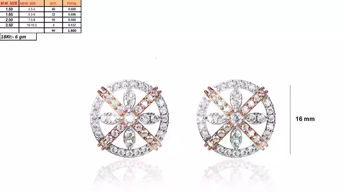 Round Shaped Ear Stud With Diamonds 1