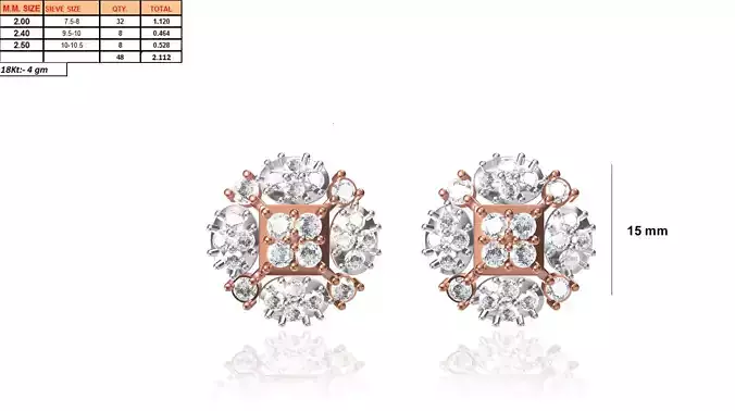 Flower Shaped Ear Stud With Diamonds 3