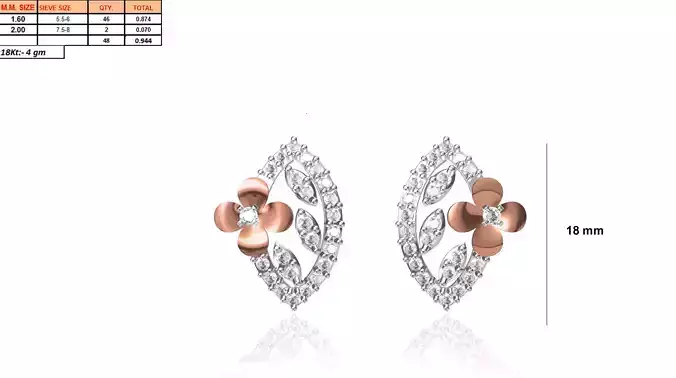 Flroral Desgin Ear Stud With Diamonds