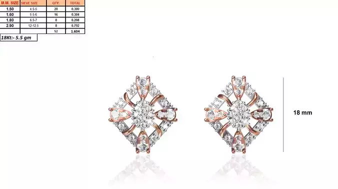 Rhombus Shaped Ear Stud With Diamonds