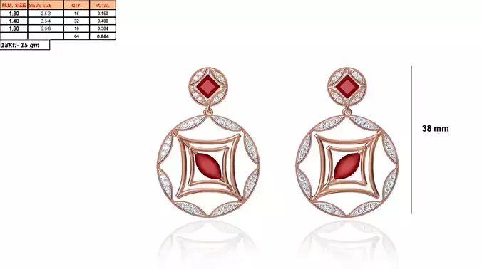 Round Shaped Drop Earrings With Ruby