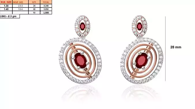 Oval Shaped Drop Earrings With Ruby
