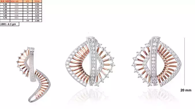 Square Shaped Ear Stud With Diamonds 2