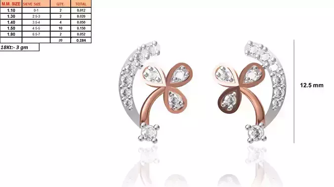 Floral Design Ear Stud With Diamonds 1