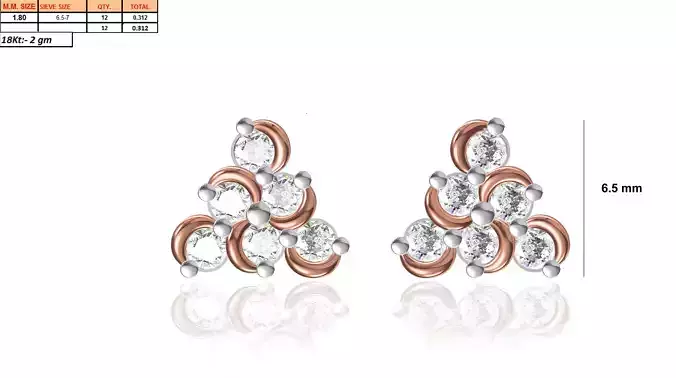 Triangular Shape Ear Stud With Diamonds