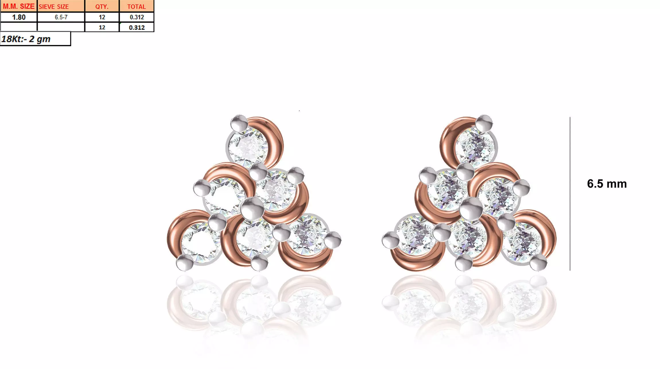 Triangular Shape Ear Stud With Diamonds 3D print model_0