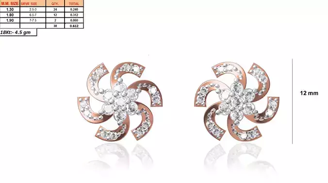 Flower Shaped Ear Stud With Diamonds 9