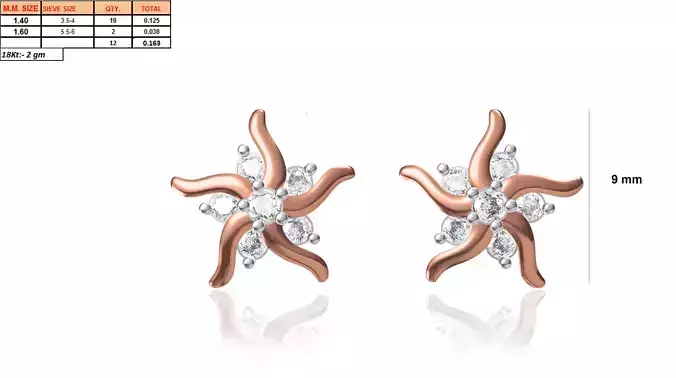 Flower Shaped Ear Stud With Diamonds 10