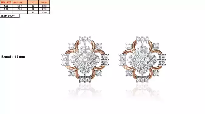 Flower Shaped Ear Stud With Diamonds 13