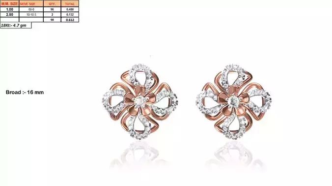 Flower Shaped Ear Stud With Diamonds 16