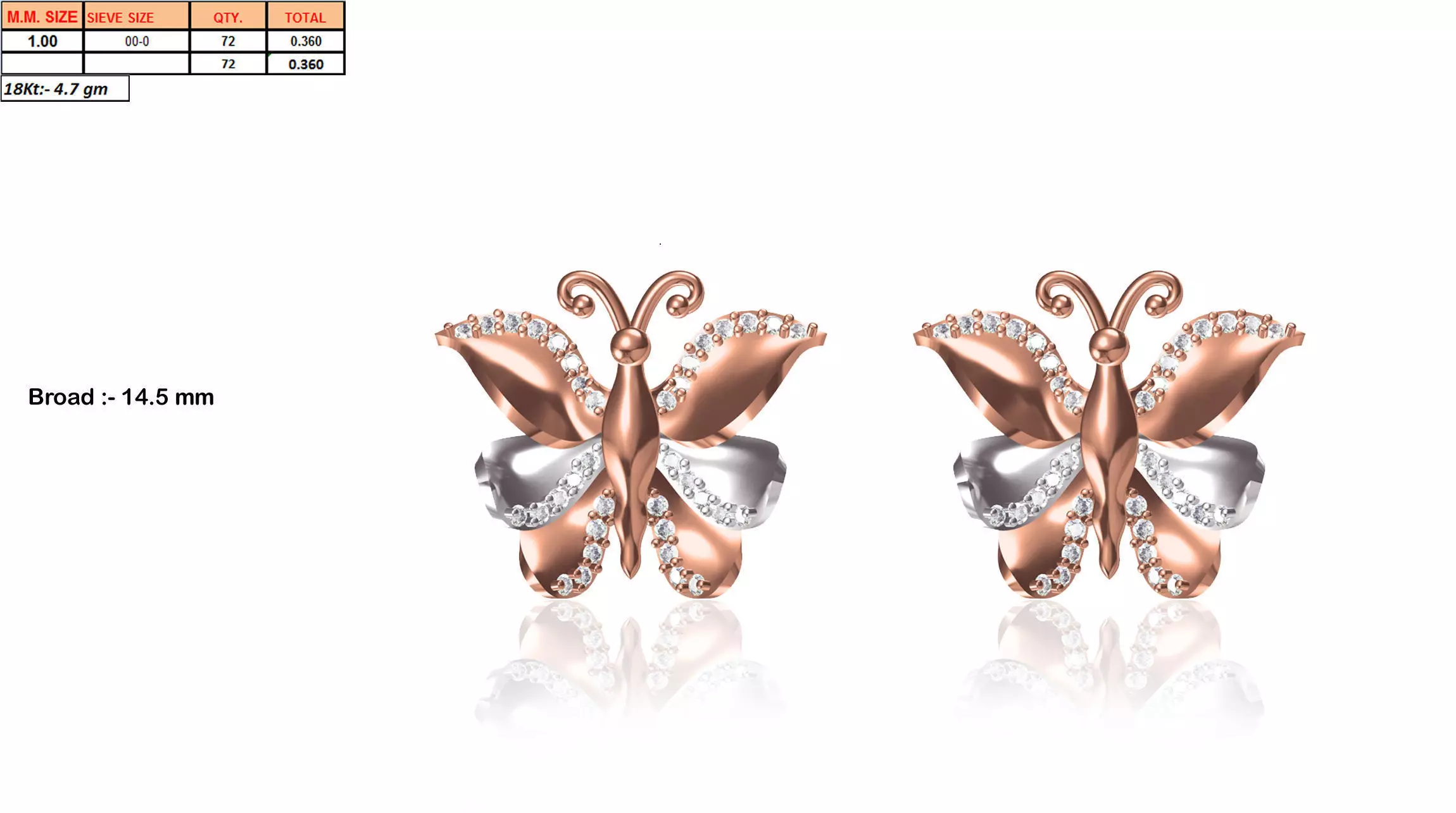 Butterfly Shaped Ear Stud With Diamonds 3D print model_0