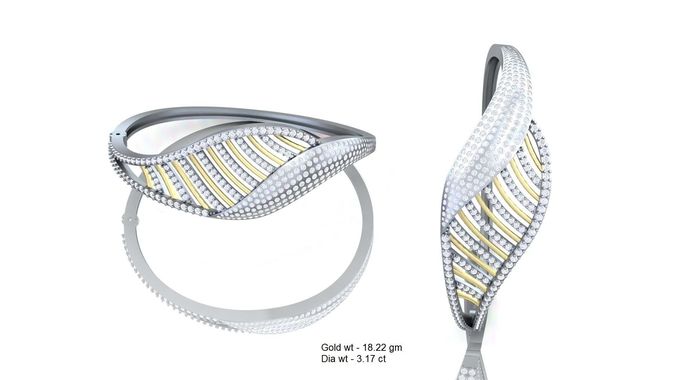 Silver Leaf Design Ring With Diamonds 3D print model