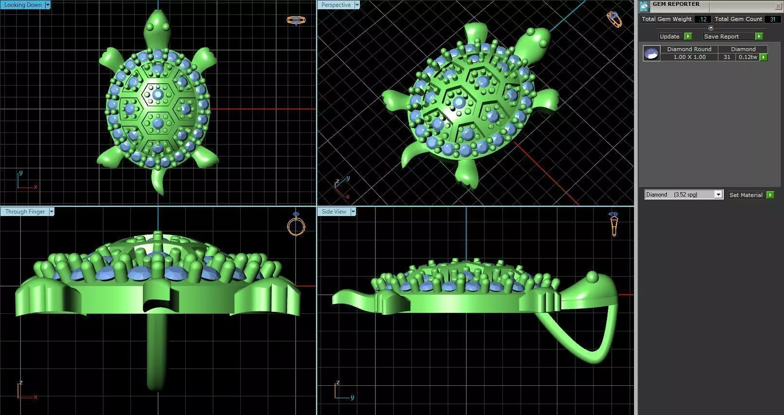 Turtle Shaped Pendant With Diamonds 3D print model_0