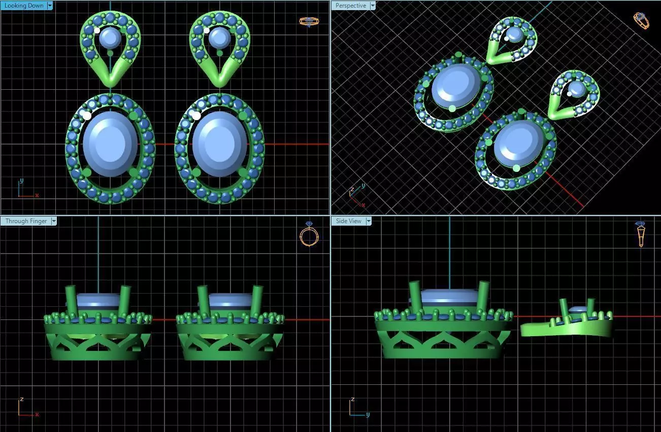 Oval Shaped Drop Earrings With Diamonds 3 3D print model_0