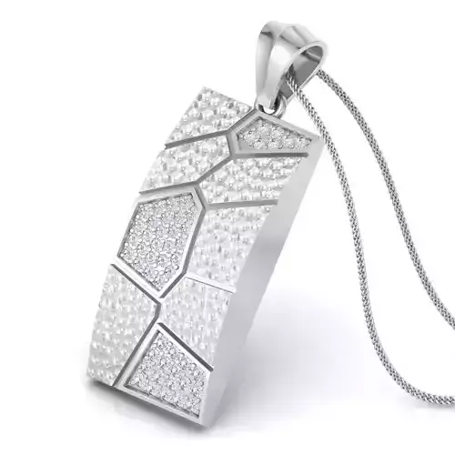 Rectangular Silver Pendant with Diamonds