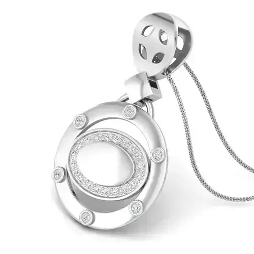 Oval Shaped Silver Pendant With Diamonds