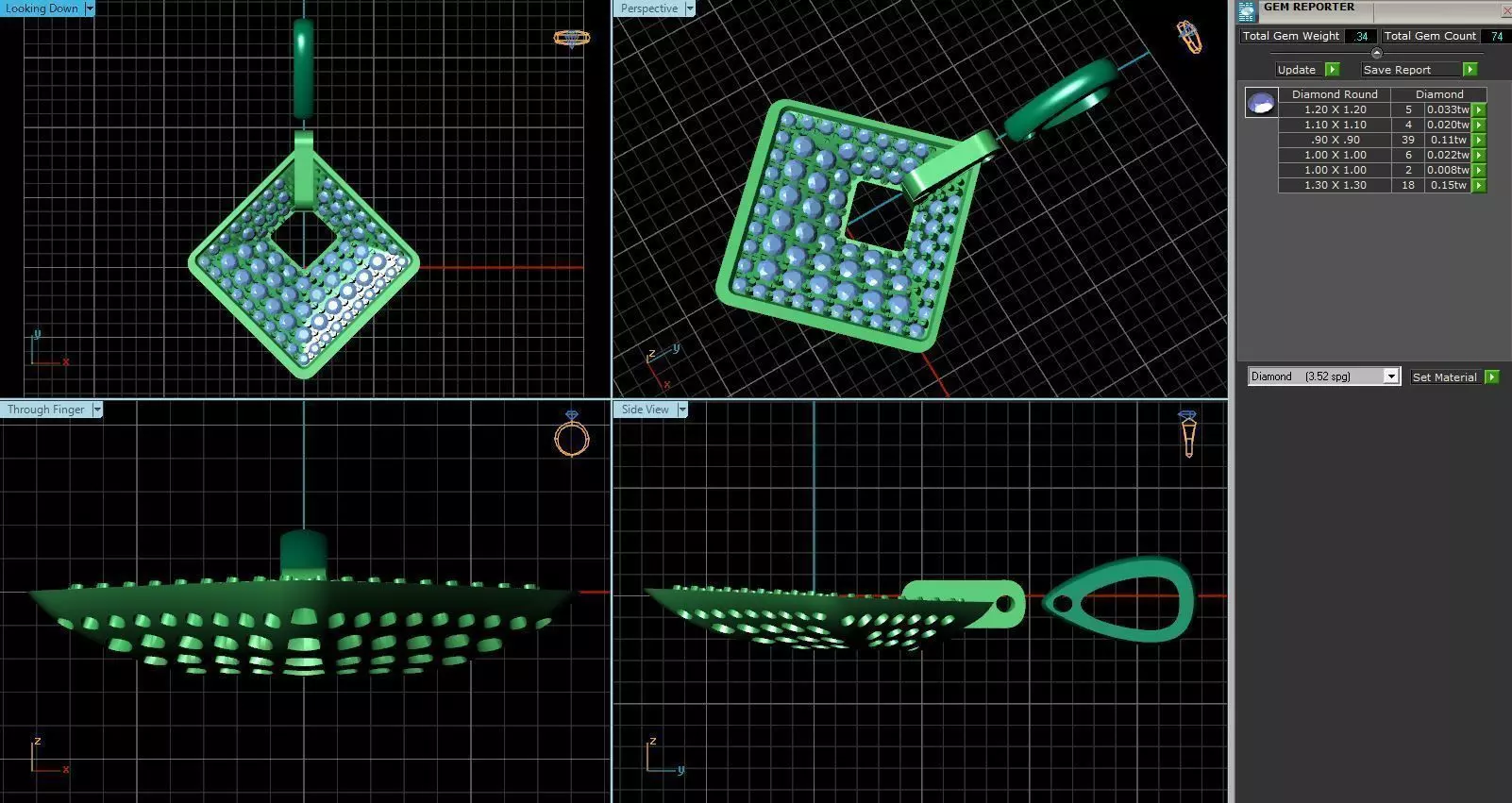 Square Pendant With Diamonds 1 3D print model_0